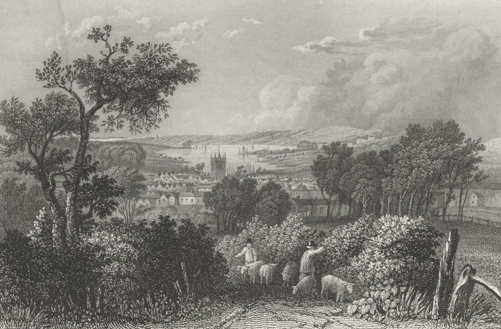 IOW. Newport from the South-Bartlett c1840 old antique vintage print picture